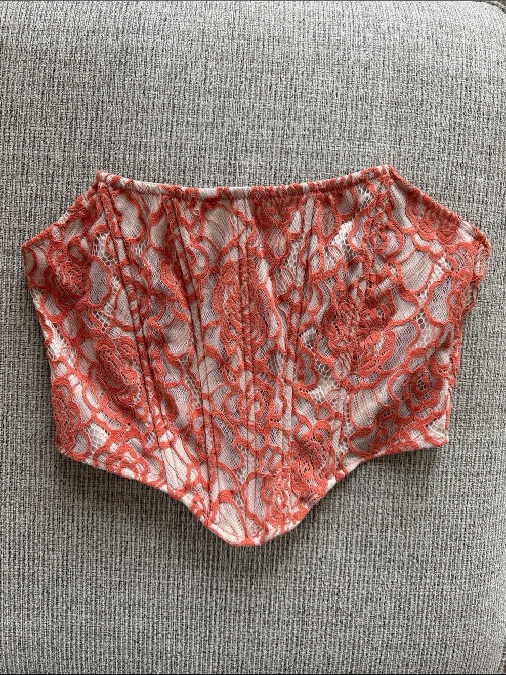 Windsor Coral Lace Strapless Corset Bustier Top | Size S